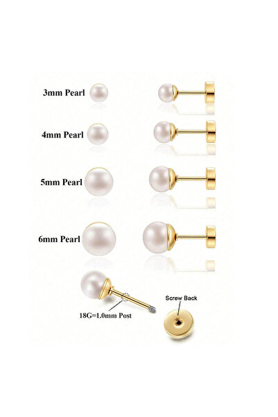 Choice 4Pair Set 1/4Pairs Stainless Steel Screw Back Pearl Stud Earrings for ...