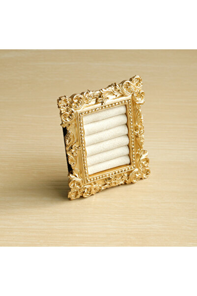 Choice حامل عرض خواتم ذهبي عتيق بيج اللون، صينية أقراط من جلد الغزال بتصميم ب...