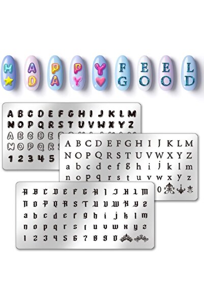 Choice AECH05-13279 3 قطع من ألواح ختم الأظافر بالحروف والأرقام، 3 أنماط مختلفة.