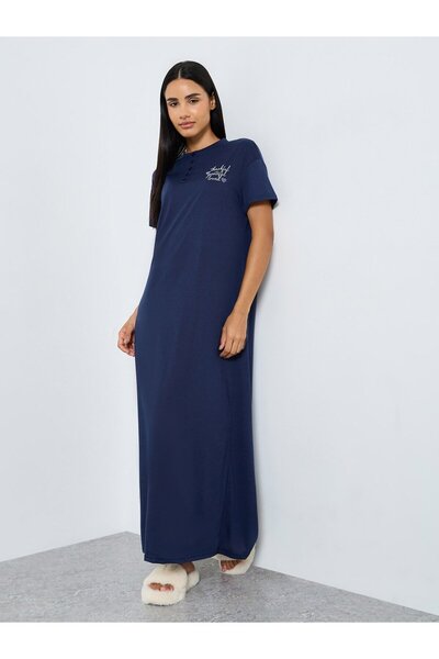 Styli Text Print Drop Shoulder Sleep T-Shirt Dress