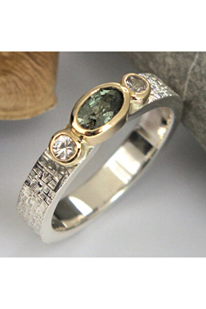 Choice خاتم ZA7154-1 بتصميم هندسي بيضاوي عتيق مرصع بالزركون الأخضر الزيتوني، ...