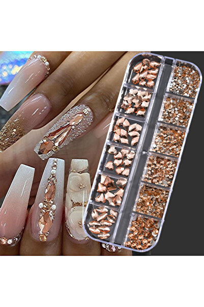 Choice PH140-07 12Grids أحجار الراين ثلاثية الأبعاد ذهبية/شامبانيا لتزيين الأ...