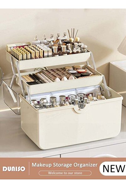 DOMEET 3-Layer Makeup Organizer, Large Capacity Cosmetic Storage Box