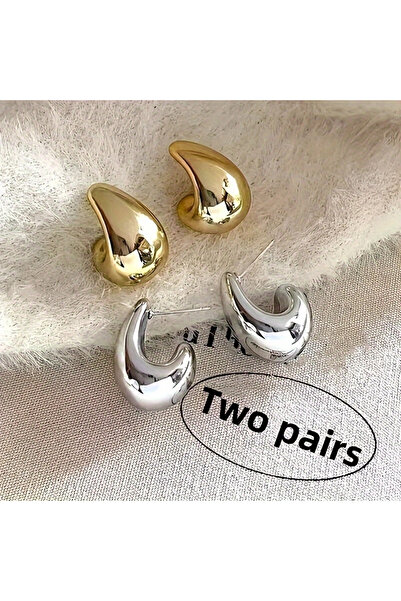 Choice زوجان من الأقراط الكلاسيكية السمينة على شكل قطرة ماء بألوان متداخلة، أ...