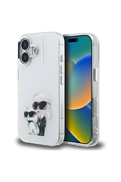 Karl Lagerfeld Θήκη για iPhone 16, Ακουαρέλα Choupette με λογότυπο στο πίσω μ...