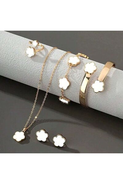 Choice طقم مجوهرات نسائي أبيض مكون من 6 قطع، طقم مجوهرات أنيق وعصري يتضمن قلا...