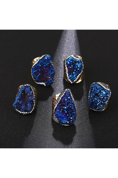 Choice Blue (1pc) Natural Stone Adjustable Rings For Women Couple Colors Crys...