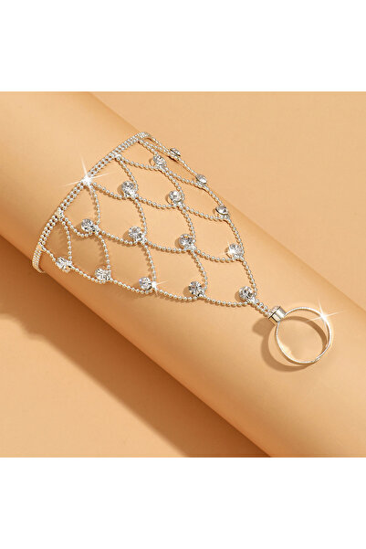 Choice سوار فضي عتيق مرصع بأحجار الراين مع خاتم إصبع، سلسلة بسيطة على شكل تاج...