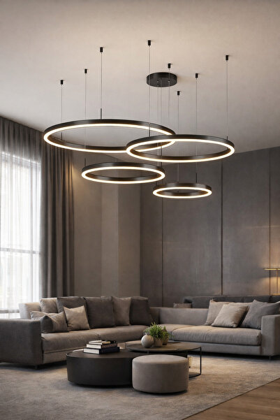 REN -30045 Çember Ø40,60,80,100cm Yuvarlak Aşağı Işık Led Sarkıt Avize,Modern Aydınlatma,Dekoratif