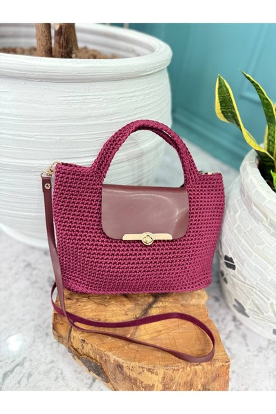Nissra Macrame Handbag with Leather Cover