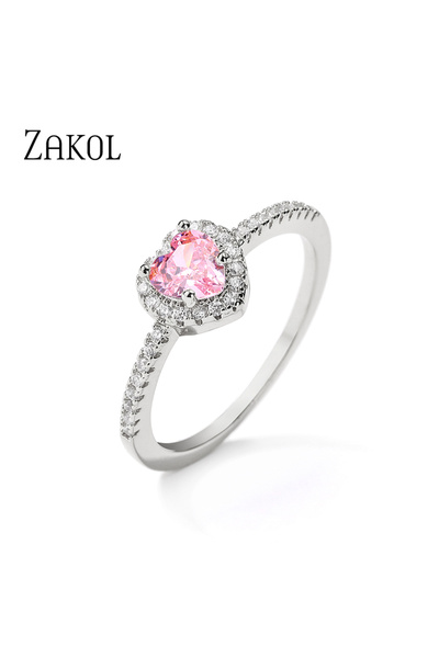 Choice خاتم خطوبة زاكول الوردي الرائع على شكل قلب مرصع بالزركون الوردي الشفاف...