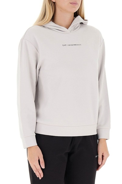 EA7 Women's Hooded Logo Printed Sweatshirt - Light Gray