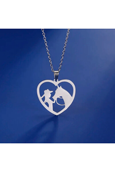 Choice Steel color Love Shape Girl with Horse Pendant Necklace Girl Woman Heart Horse Animal Pendant Stainl
