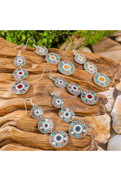 Choice X25051303 ثلاثة أزواج من الأقراط المتدلية بتصميم عتيق للنساء، شكل هندس...