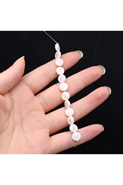 Choice خرز صدف طبيعي أبيض دائري 8x8 مم، 12 خرزة صدف زودياك شبه مصنعة لصنع الم...