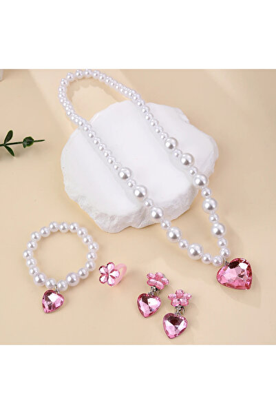 Choice pink 5pcs Kids Imitation Pearl Jewelry Set Necklace Bracelet Heart Pen...