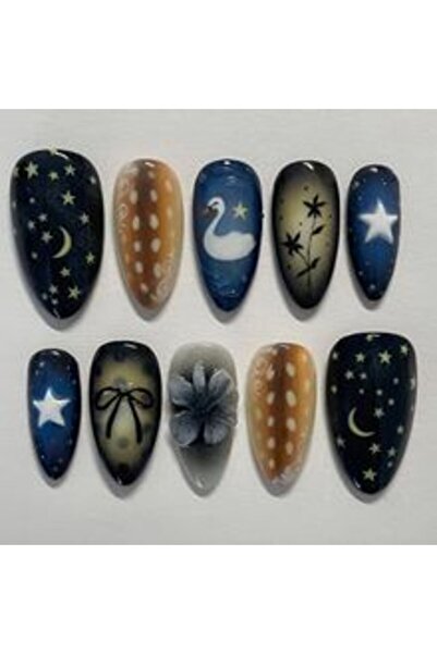 Choice Y3 24pcs Gradient Black False Nails Cute Cartoon Cat's Eye Forest Elf ...