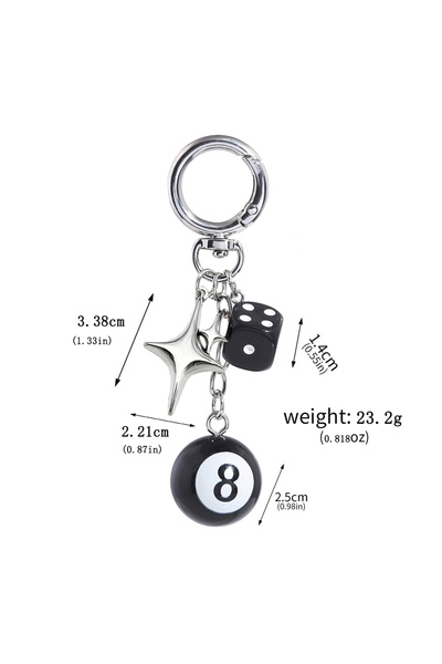 Choice K00900-04 Punk Hiphop Black Dice No. 8 Billiards Keychain Y2K Pink Luc...