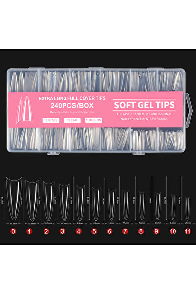 Choice أطراف أظافر طويلة جدًا على شكل نعش وردية اللون، بدون انحناء C، 240 قطع...