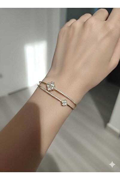 livaz accessories Çelik Kadın Taşlı Yonca Bileklik