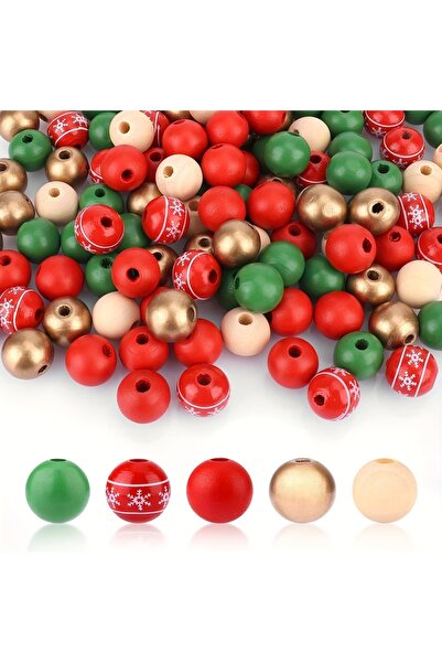 Choice 50 قطعة من الخرز الخشبي بألوان متنوعة، 50 قطعة/كيس، مطبوع عليه ندفة ثلجية، مناسب لصنع المجوهرات، مصنوع يدويًا من مواد طبيعية، مثالي لعيد الميلاد.
