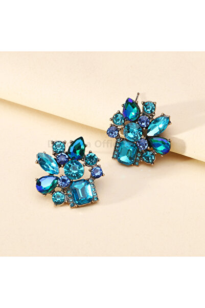 Choice أقراط مرصعة بالزجاج الأزرق بتصميم هندسي كوري أنيق للنساء، بتصميم فاخر ...