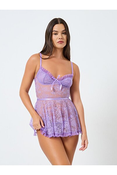 Styli Floral Lace Ruffled Babydoll with Brief