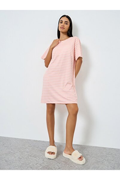 Styli Striped Drop Shoulder Sleep T-Shirt Dress