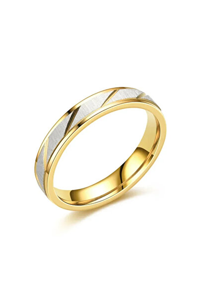 Choice خاتم زفاف وخطوبة أنيق من الفولاذ المقاوم للصدأ بلون ذهبي ونقشة أمواج، مقاس 7.4 مم، مصنوع من التيتانيوم والفولاذ المقاوم للصدأ.