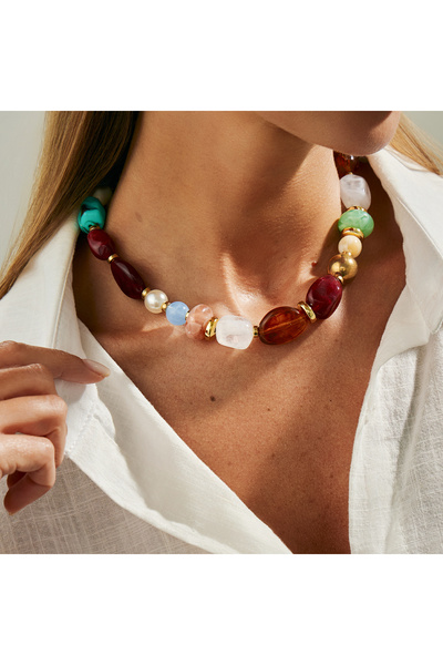 Choice قلادة شوكر من الخرز الراتنجي الملون بتصميم بوهيمي من SHIXIN، طراز 2، ل...