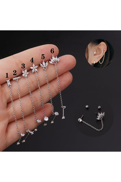 Choice 6 أقراط فضية - قطعة واحدة، أقراط من التيتانيوم النقي بنسبة 99%، سلسلة ...