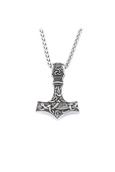 Choice قلادة بتصميم كلاسيكي عتيق بطول 60 سم، مستوحاة من مطرقة ثور ميولنير الفايكنجية، مصنوعة من الفولاذ المقاوم للصدأ، للرجال.