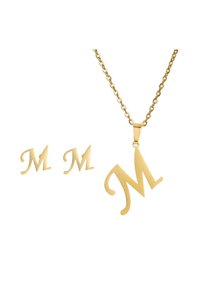 Choice قلادة ذهبية أنيقة من الفولاذ المقاوم للصدأ مزينة بحرف M، بالإضافة إلى ...