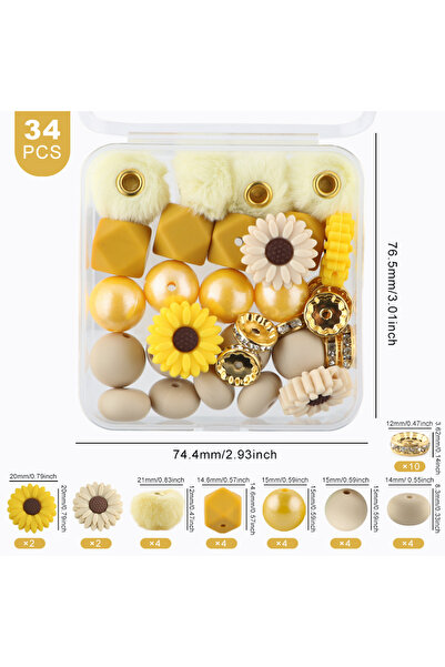 Choice مجموعة من 4 خرزات كروية مغطاة بفرو ناعم من صنروني، على شكل زهور وأباكو...