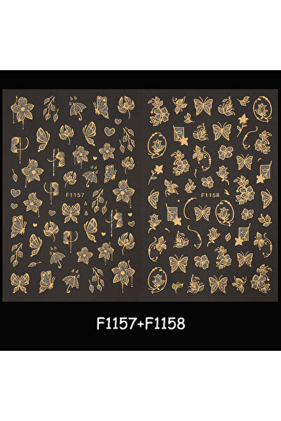 Choice ملصقات أظافر ثلاثية الأبعاد لامعة برونزية ذهبية بخطوط فرنسية، فراشات و...