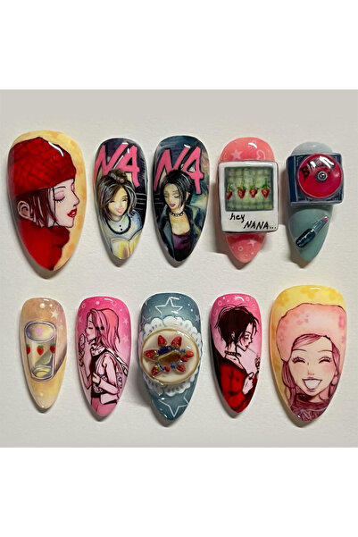 Choice 2XB1-13026 مجموعة من 24 قطعة من أظافر اللوز الطويلة اللاصقة بنقوش أنمي...