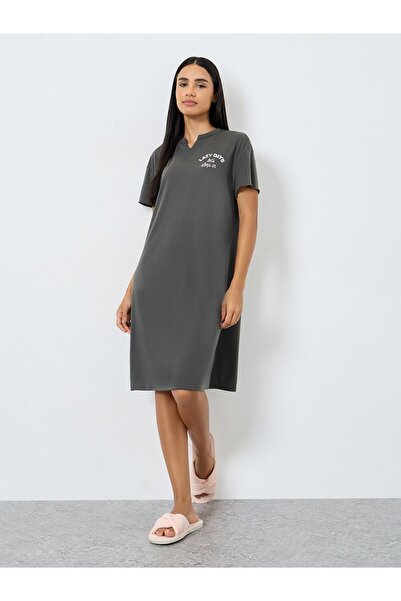 Styli Lazy Days Notch Neck Drop Shoulder Sleeve Sleep T-Shirt Dress