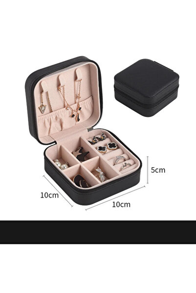 Choice صندوق تخزين مجوهرات صغير محمول أسود منظم للسفر حافظة مجوهرات جلدية لتخ...