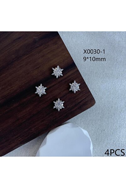 Choice X0030-1 4 قطع من أحجار الزركون اللامعة المعدنية على شكل ندفة ثلجية لعي...