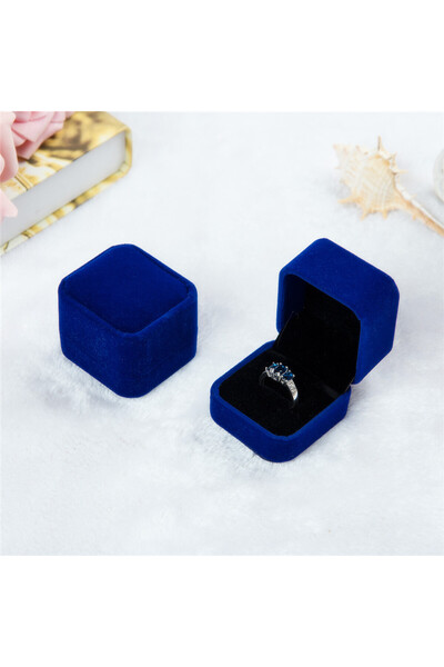 Choice 1PC Blue Velvet Ring Box Jewelry Storage Organizer - Engagement Weddin...