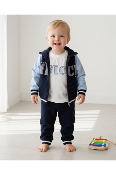 voyyo kids baby طقم أطفال أولاد موسمي مكون من 3 قطع، بغطاء رأس معطف، طقم علوي...