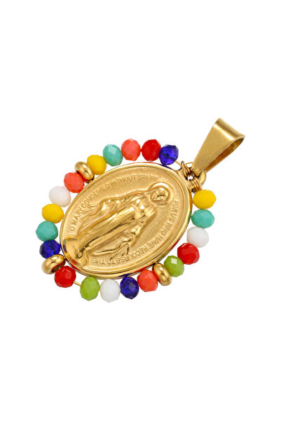 Choice Gold Colorful QMHJE Virgin Mary Pendant Charm Necklace Women Stainless...