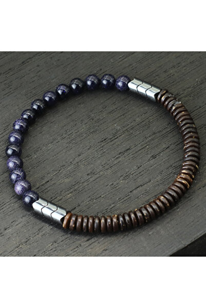 Choice Blue sandstone New Coconut Bead Bracelet Men 6mm Natural Blue Sandston...