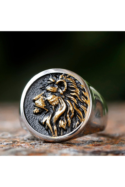 Choice خاتم رجالي بتصميم رأس أسد ثلاثي الأبعاد، مصنوع من الفولاذ المقاوم للصدأ 316L المصقول عالياً، بتصميم عصري جديد، رقم 7 ذهبي، إصدار 2024.