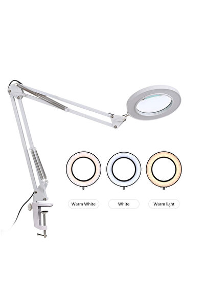 GreaTech 5/8x Çok Fonksiyonlu Büyüteçli LED Masa Üstü Lamba 3 Işık Modlu Akrobat Katlanabilir Büyüteç