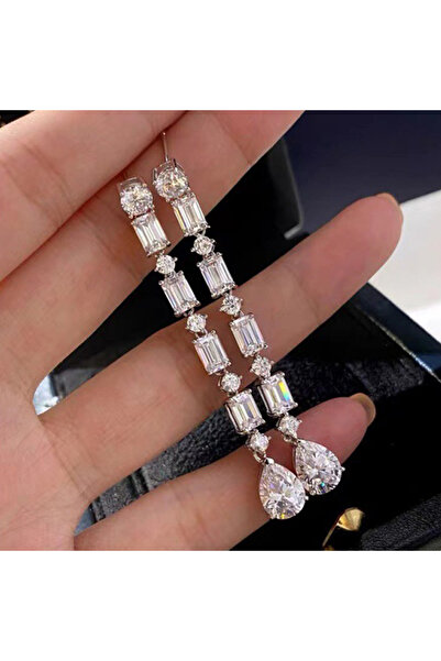 Choice أقراط متدلية فاخرة بتصميم هندسي على شكل قطرة ماء من الزركون الأبيض Z22...