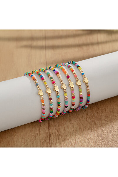 Choice 1 7Pcs Colorful Rice Beads Bracelet Set For Women Fashion Heart Charm Elastic Beaded Chain Bangle F.