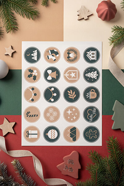 Yılbaşı Sticker Sayfası – Minimal Christmas Sheet (Çoklu Desen)