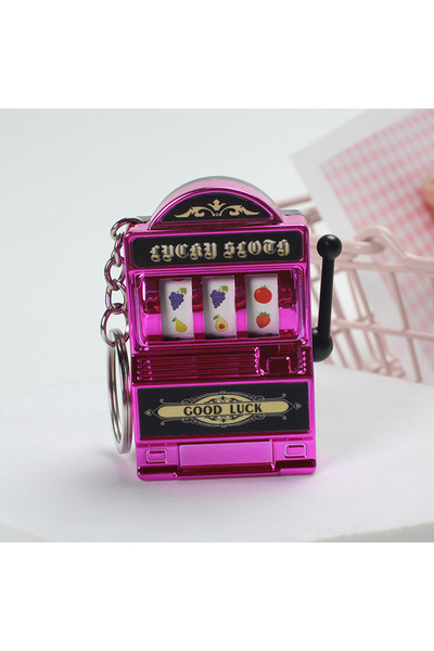 Choice rose pink Fruit Slot Machine Keychain Lucky Charm Jackpot Keychains Mi...