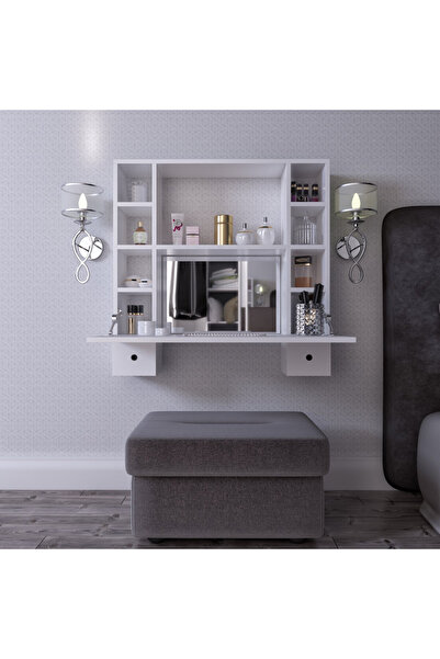 Artenova Masa machiaj toaleta cu rafturi Mademoiselle, alb lucios